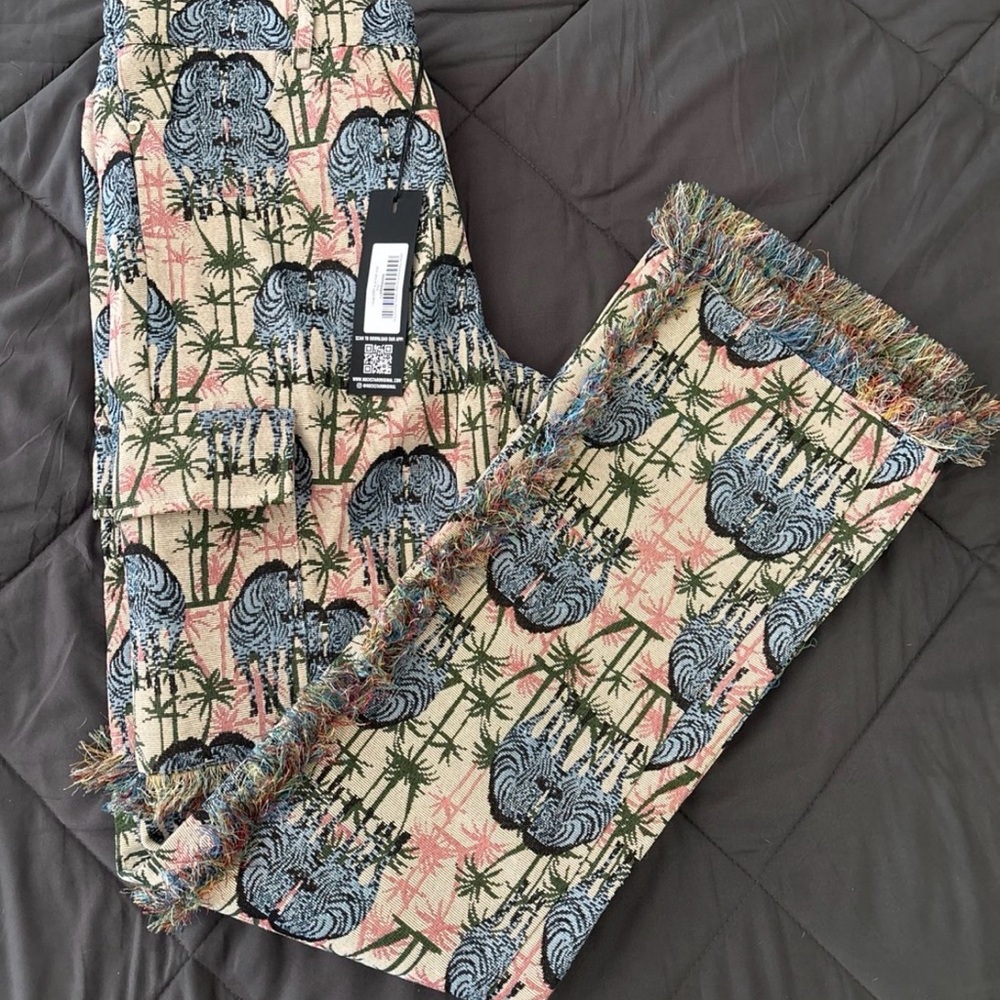 Rockstar Original Pink Animal Print Tapestry Stacked Cargo Pants (Size Large)